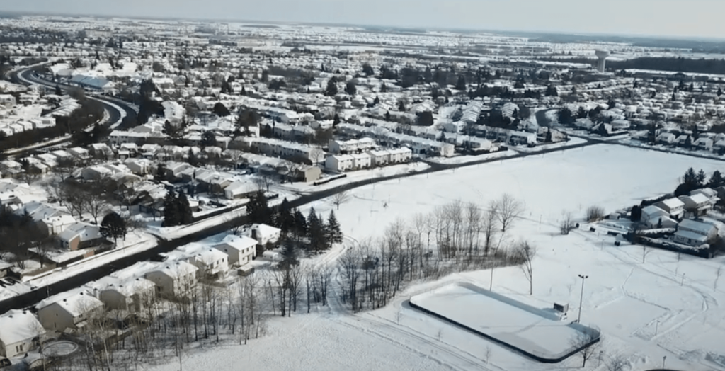 A birds-eye- view of Chateauneuf in winter.