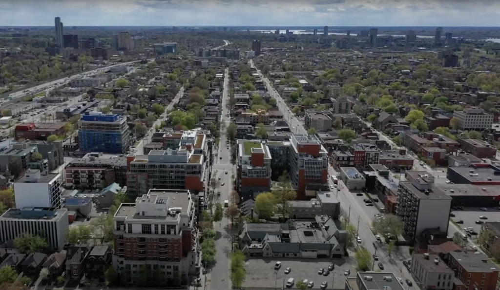 Bird's eye view of Centretown, downtown Ottawa.